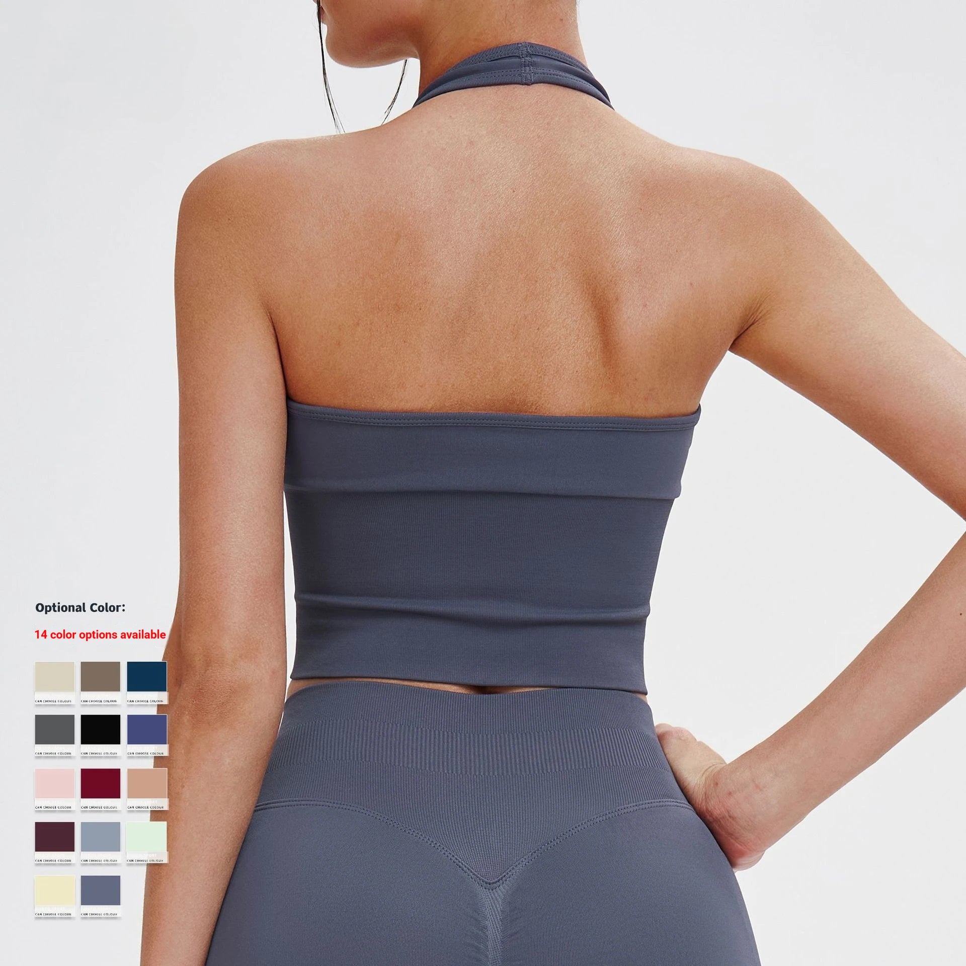 Seamless Halter Yoga Tops Women Custom LOGO Sexy V Neck Backless Sports Bra Gym Workout Crop Top Breathable Pilates Tank
