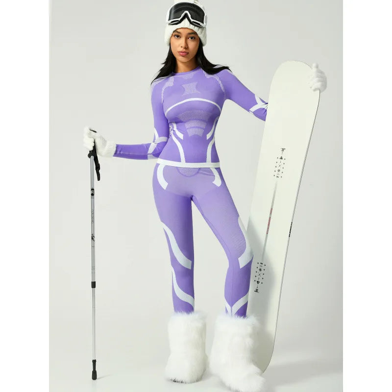 Seamless Ski Base Layer Set Women Thermal Underwear Long Sleeve Compression Snowboard Sportswear Set Custom Logo
