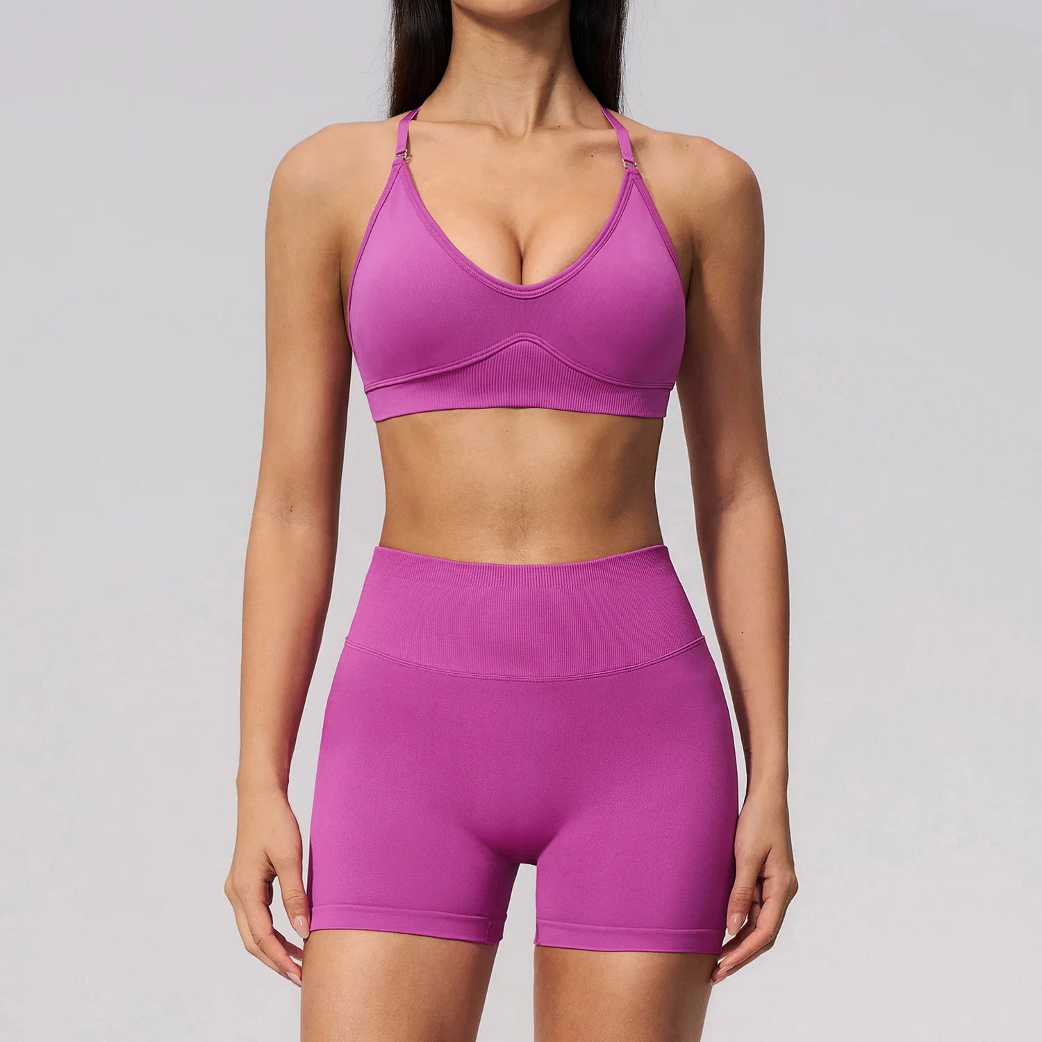 YoYi One Shoulder 2-Piece Yoga Shorts Set with Seamless Spandex/Nylon Fabric Breathable Sweat-Wicking & Quick Dry for Fitness