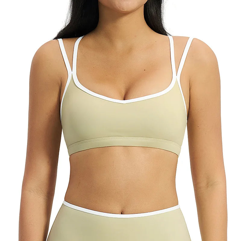 Yoga Bra Women Contrast Trim Dual Straps Wireless Padded Sports Bra Custom Logo Gym Workout Vest Tank Top