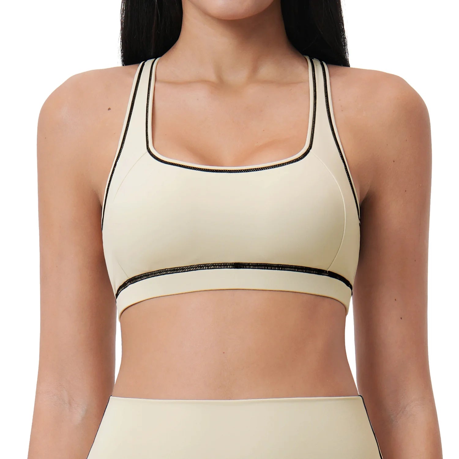 Yoga Tank Top Women Contrast Stitching Built-in Bra Racerback Gym Wear Seamless Workout Sports Vest
