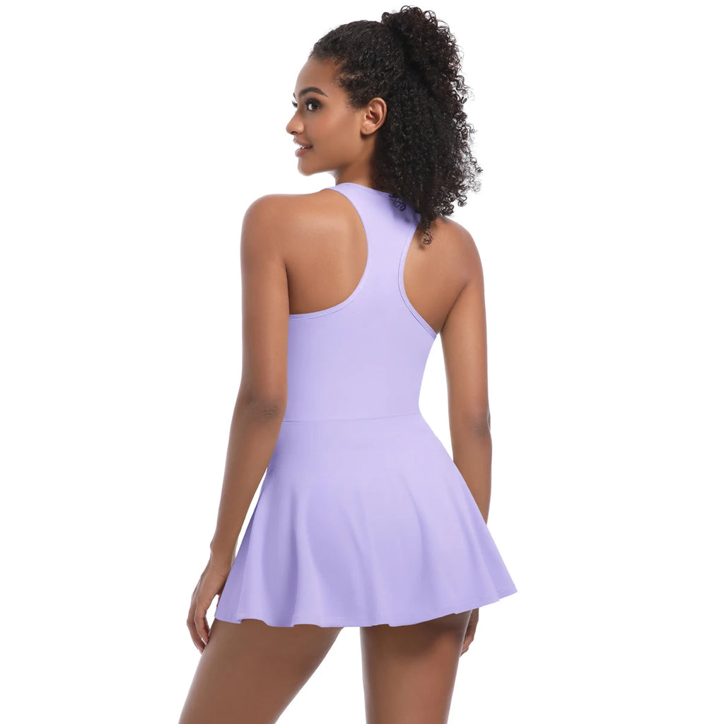Wholesale Custom Logo Half Zipper Square Neck Racer Back short sleeve shirt tshirt women One Piece Tennis