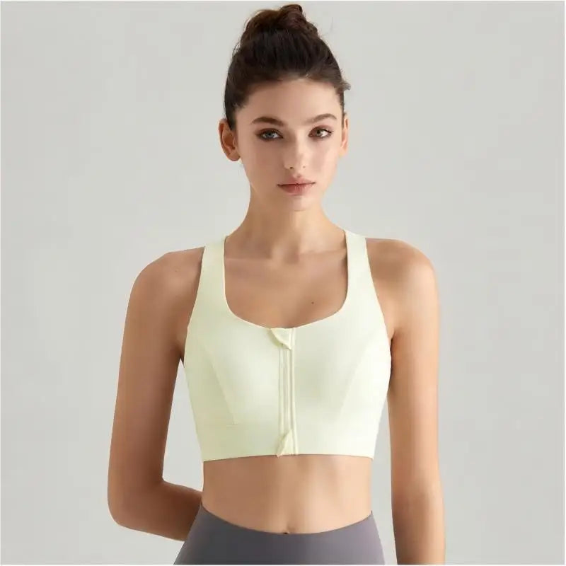 Women Front Zipper Sports Bra Built-in Fixed Cups High Impact Gym Crop Top Wireless Breathable Workout Activewear