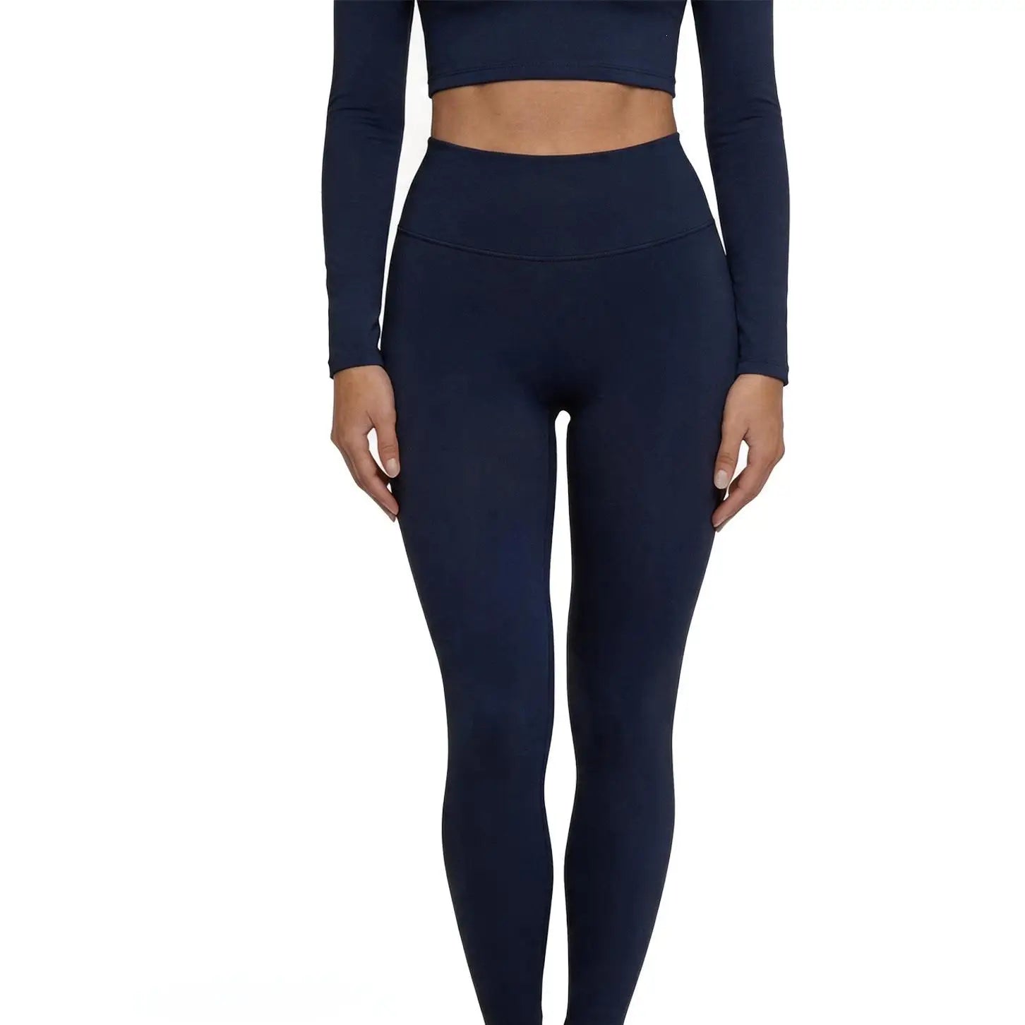 Yoga Set Women Long Sleeve Scalloped Halter Top Two Tone High Waist Leggings Activewear Workout Gym Custom Logo