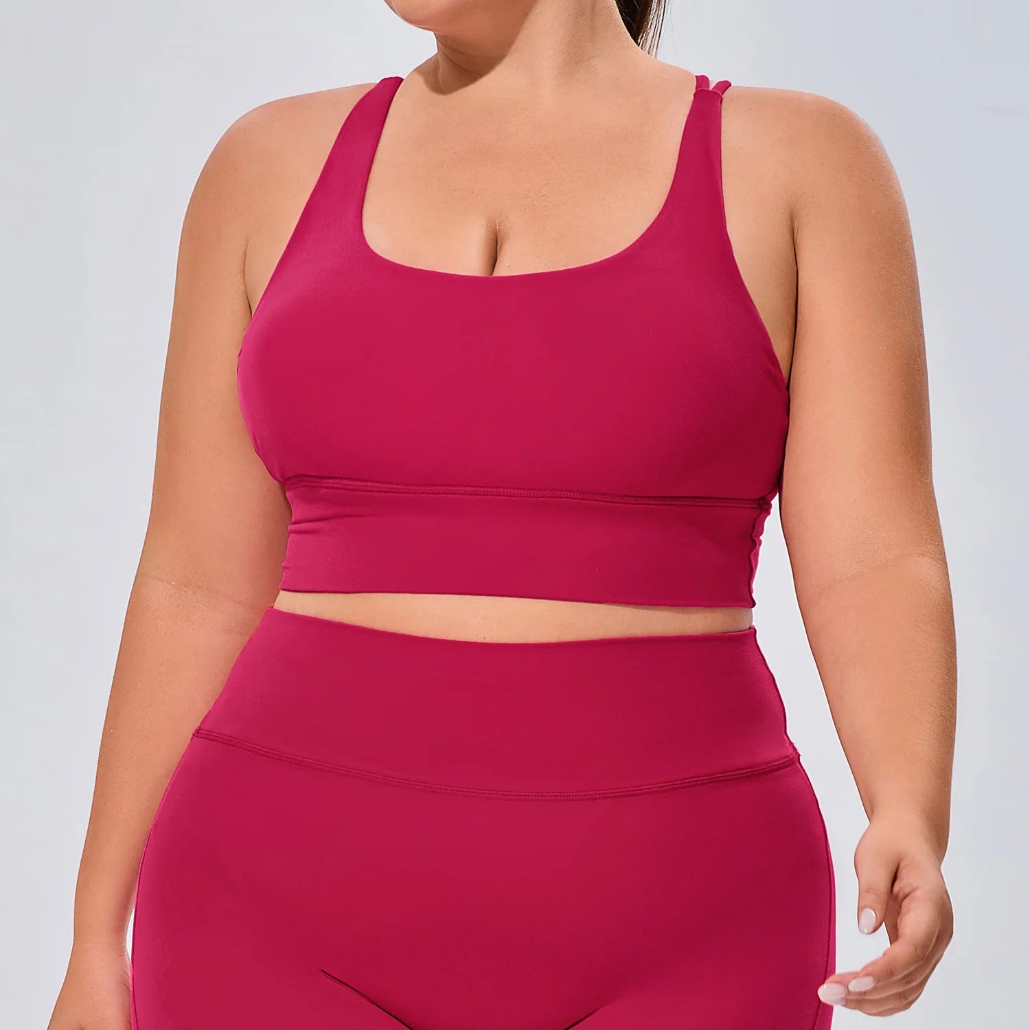 Wholesale Plus Size Soft Feel Yoga Set Criss Cross Back Sports Bra High Waist Leggings 2 Piece Activewear Set