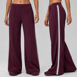 Custom Logo Wide Leg Track Pants Women Side Stripe Sports Pants Retro Loose Yoga Flare Workout Gym Streetwear