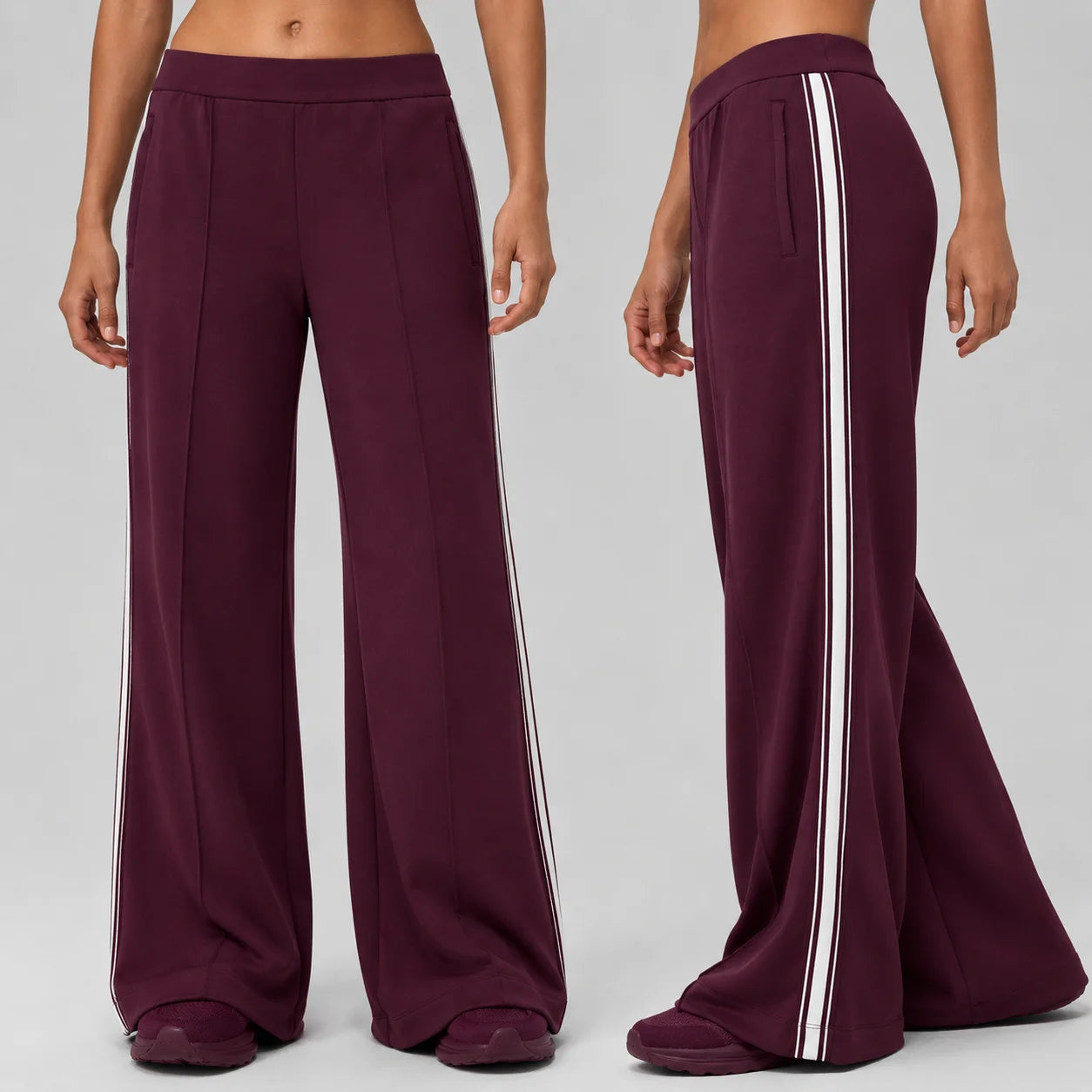 Custom Logo Wide Leg Track Pants Women Side Stripe Sports Pants Retro Loose Yoga Flare Workout Gym Streetwear