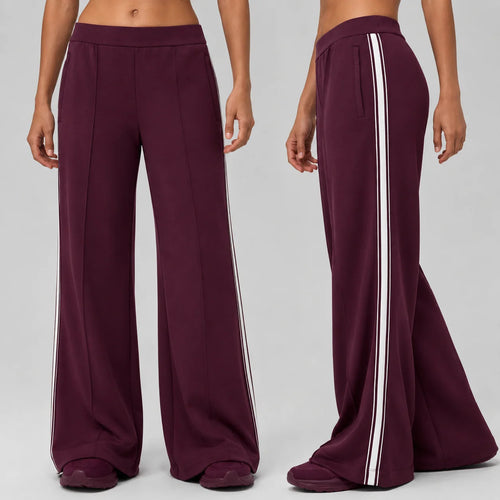 Custom Logo Wide Leg Track Pants Women Side Stripe Sports Pants Retro Loose Yoga Flare Workout Gym Streetwear