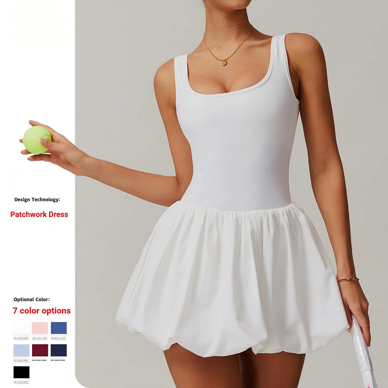 Women Sport Tennis Dress Puffy Bouquet Bubble Hem Workout Exercise Plus Size Women's Dresses with Built in Shorts Pockets