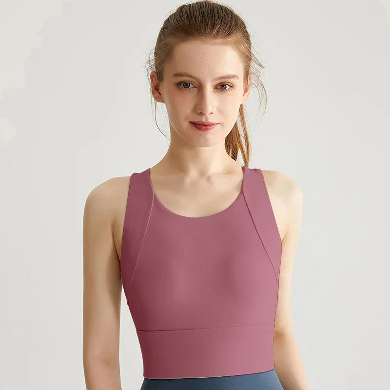 OEM Custom Logo Racerback Sports Bra Women High Support Seamless Gym Crop Tank Top Workout Activewear Vest