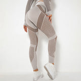 Wholesale High Waist Seamless Leggings Color Block Mesh Ribbed Panel Yoga Pants Women Booty Lift Gym Tights