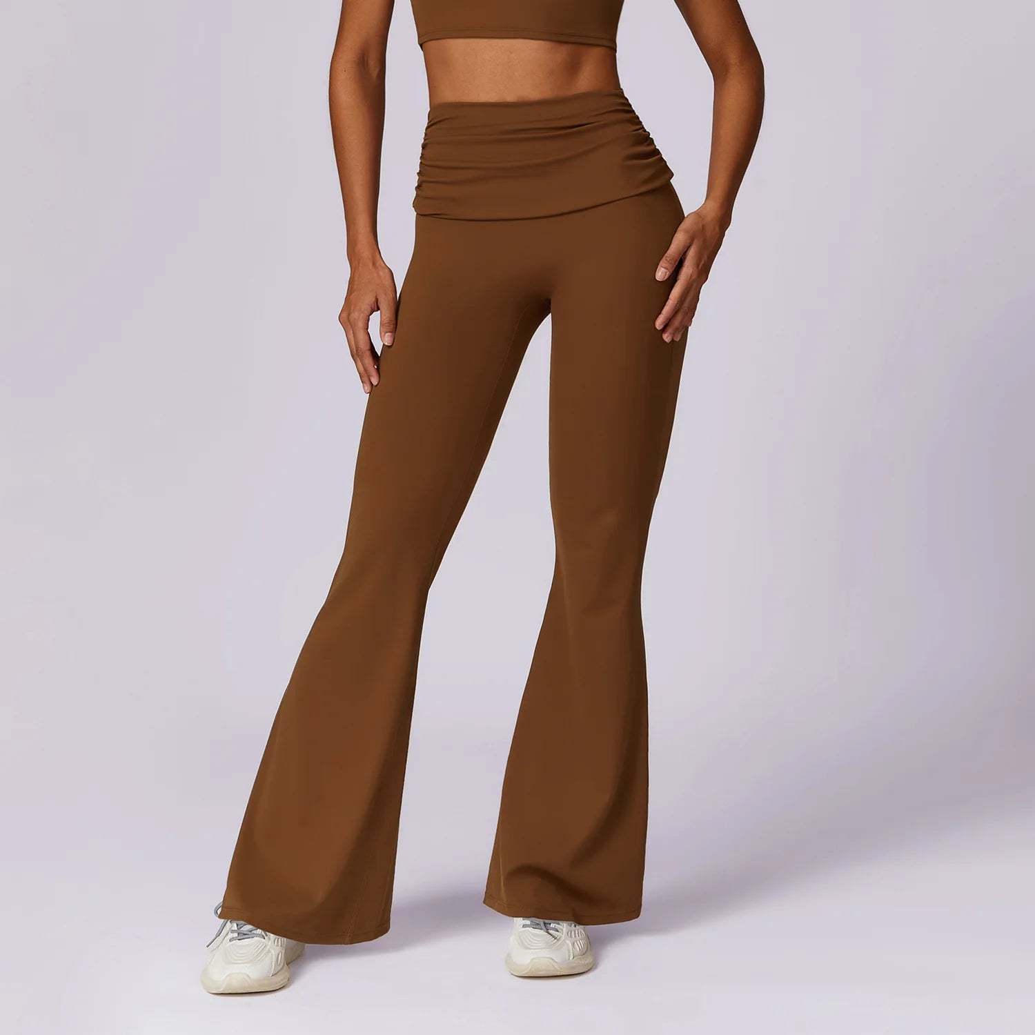 Women's Gathered Foldover Waist Flared Yoga Pants Y2K Soft Ruched Fold Over Waistband Bootcut Gym Leggings Sports Pants