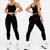 Custom Women Seamless Solid Spandex/Nylon Sports Set  Sets Color Blocking Pants Running Quick-drying Tank Top Soft Yoga Fitness