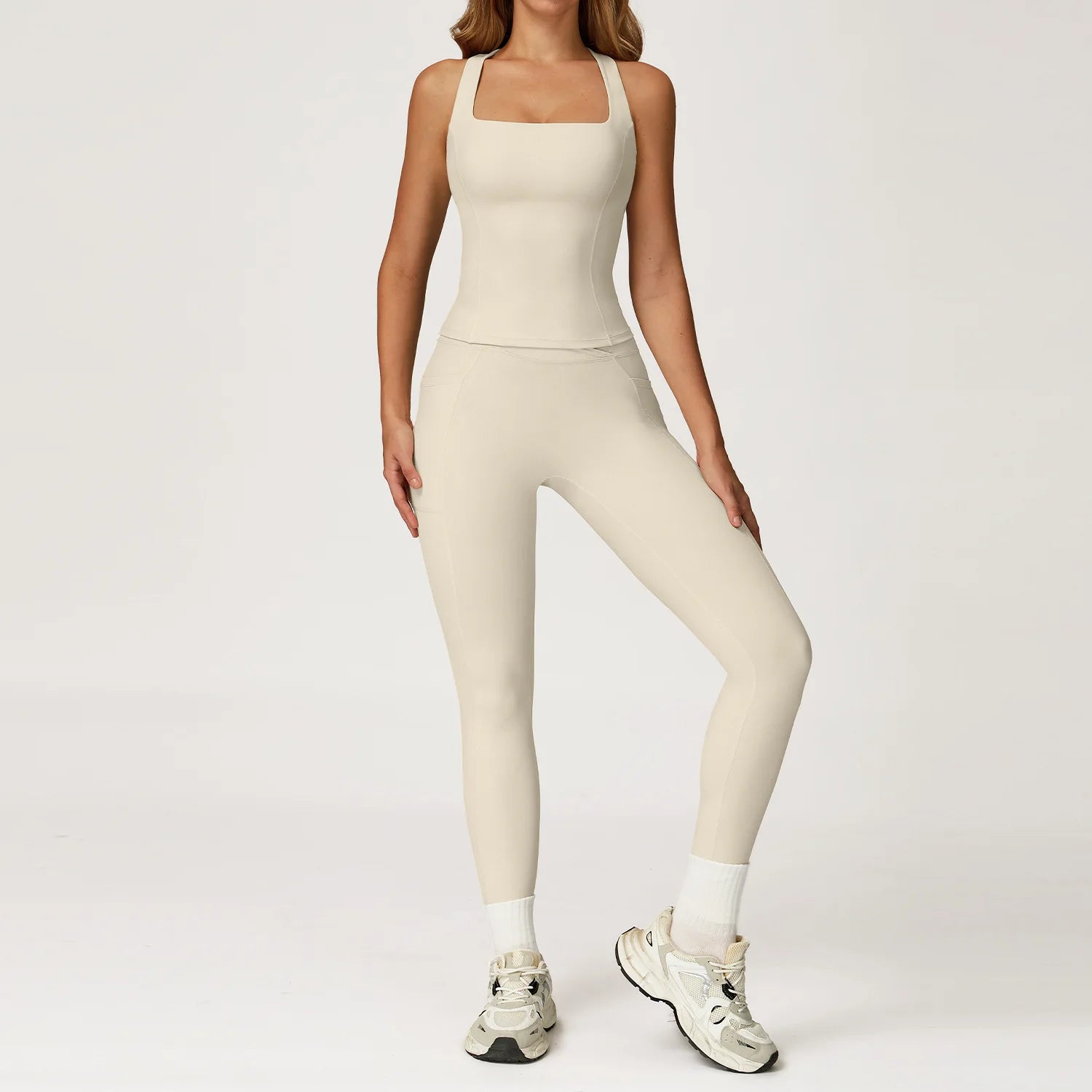 Women's Solid Athleisure 5-Piece Sports Bras+Gym Shorts+Yoga Leggings+Top Set Workout Clothes Sport Suit Front Logo
