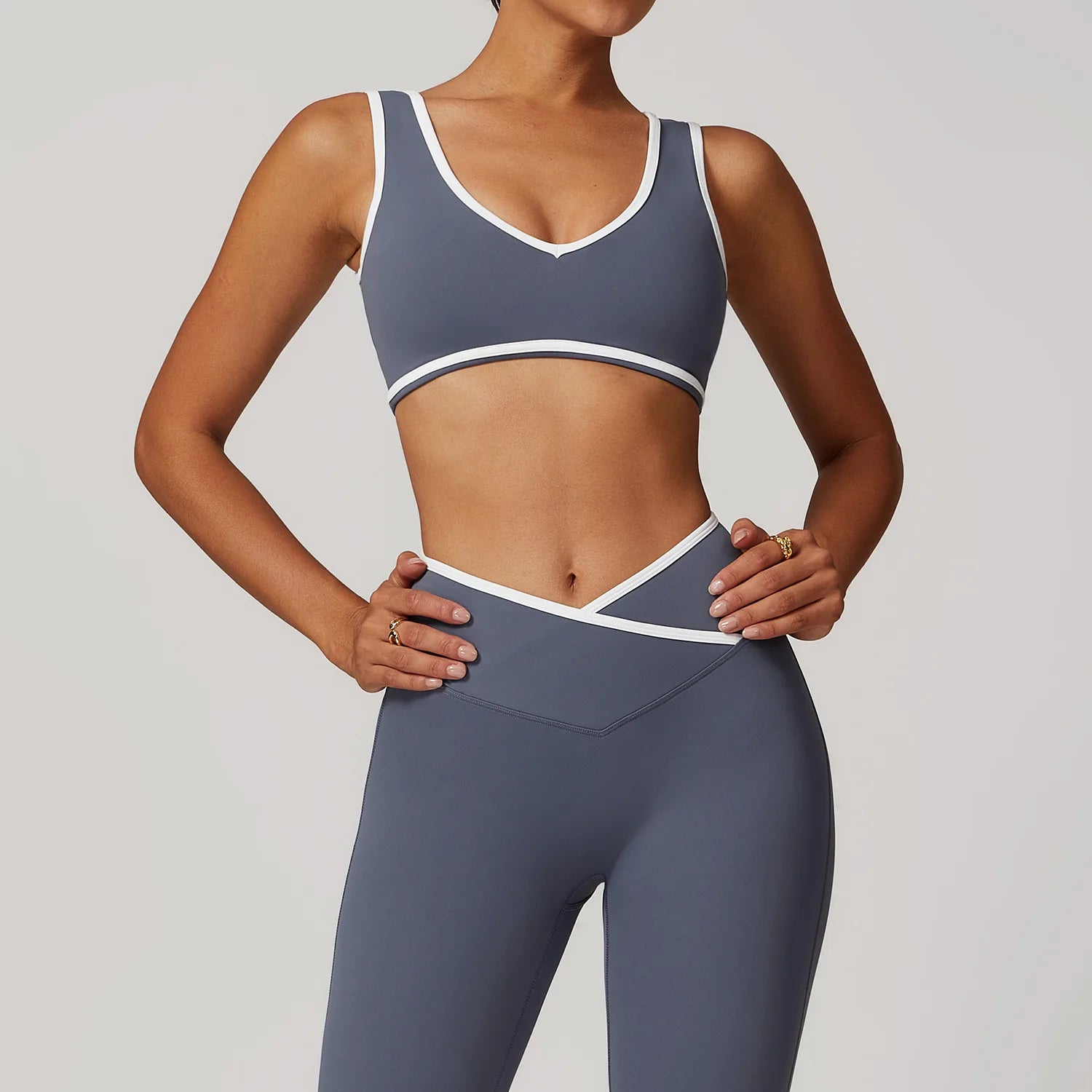 Sports Bra Seamless Ribbed Yoga Bra Women Spaghetti Strap V Neck Padded High Elasticity Fitness Workout Crop Top