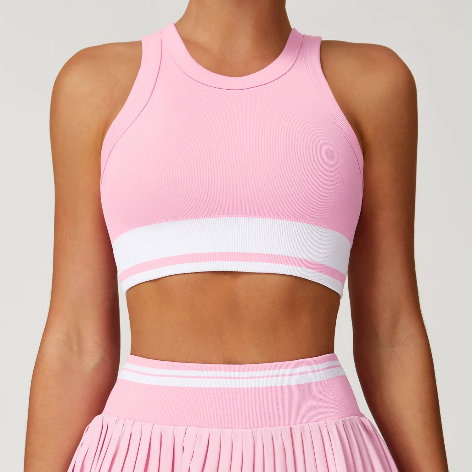 Yoga Bra Sports Vest Widened Hem Contrasting Color Removable Pads Ribbed Women Gym Fitness Crop Top Custom Logo