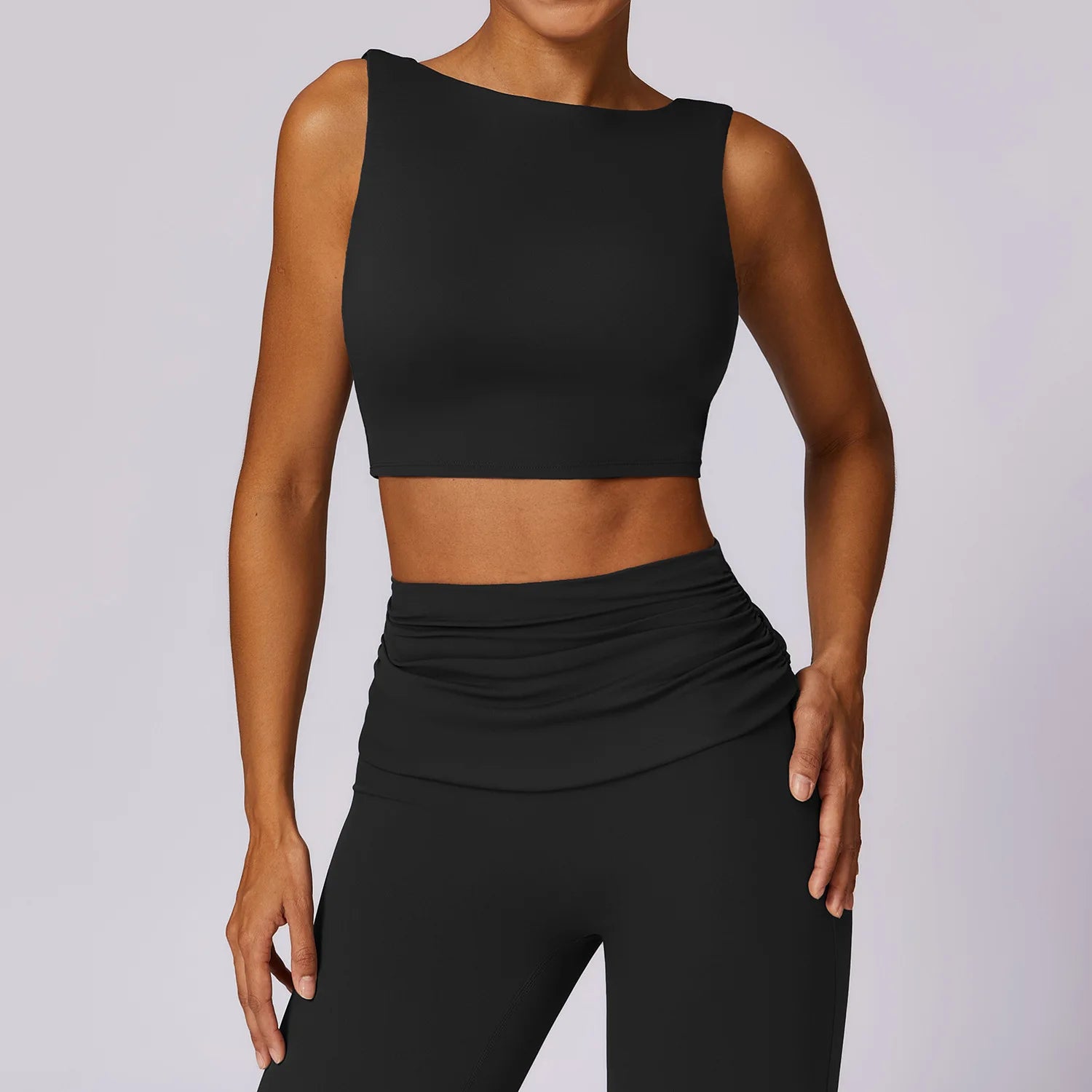 Women Sleeveless Sports Bra Deep U Back Gym Crop Tank Padded Yoga Crop Top Boat Neck High Neck Activewear Athletic Vest
