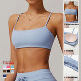 Yoga Crop Top Custom Logo Spaghetti Strap Square Neck Low Back Women Sports Bra Padded Gym Workout Bralette