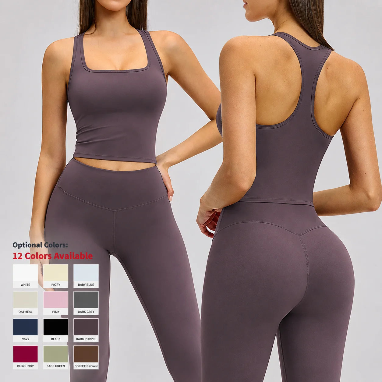 Women Square Neck Yoga Tank Top Padded Workout Gym Crop Top Athletic Compression Camisole Sleeveless Vest Custom Logo