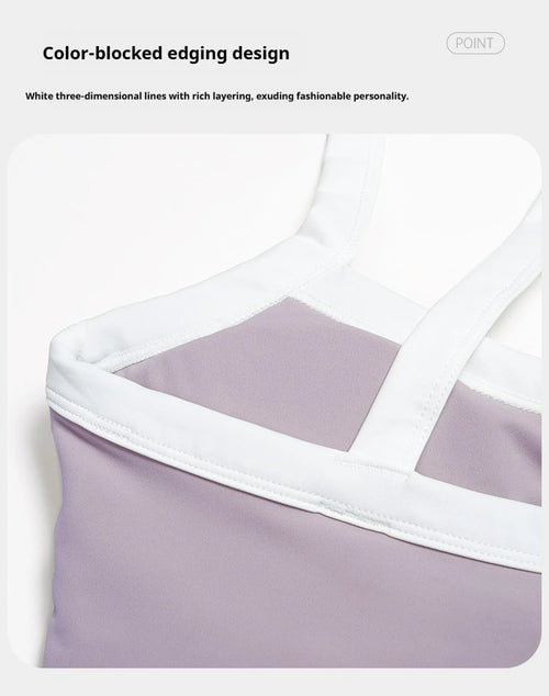 Contrast Color Halter Yoga Tank Top Women Crisscross Open Back Crop Sports Vest With Removable Custom LOGO
