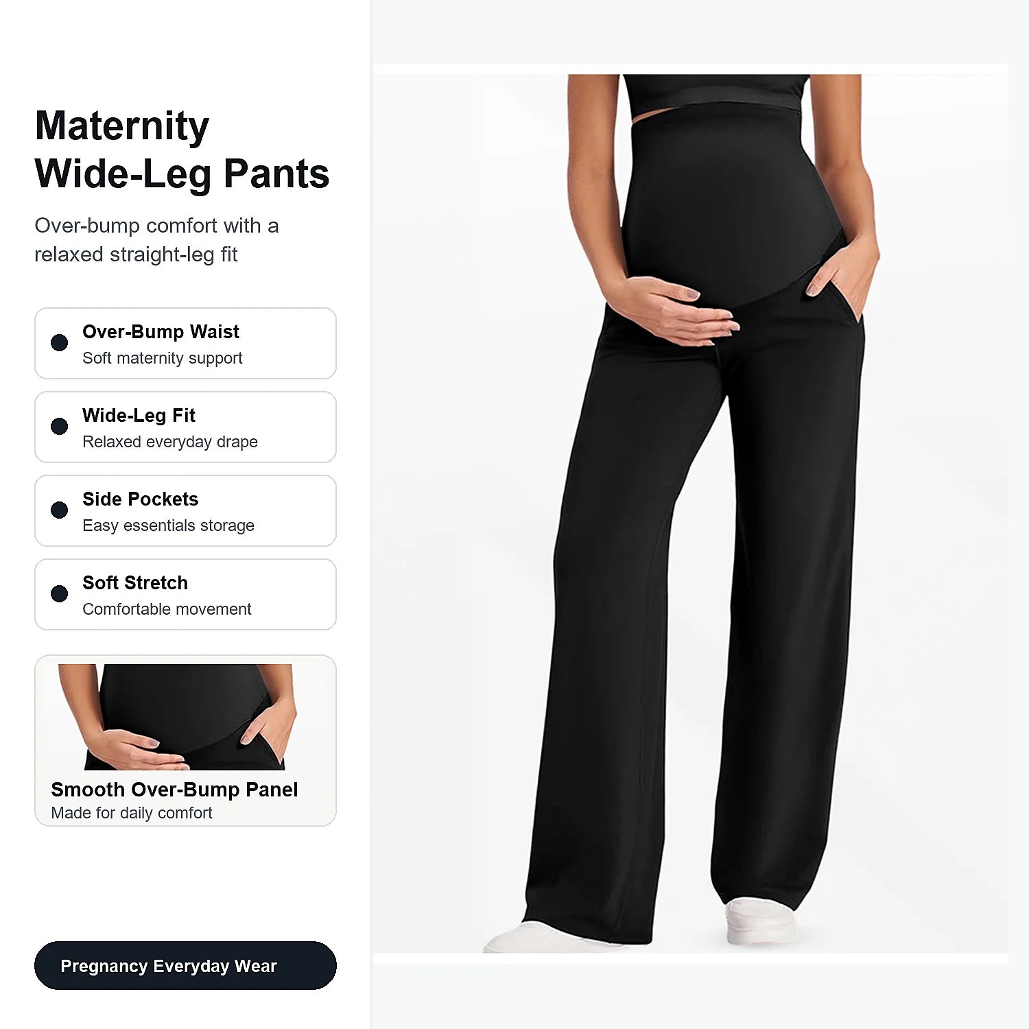 Custom Women's Maternity Pants High-Waisted Elastic Waist Yoga Pants Pockets Wide Leg Casual Lounge Pants Stretchy Loose Fit