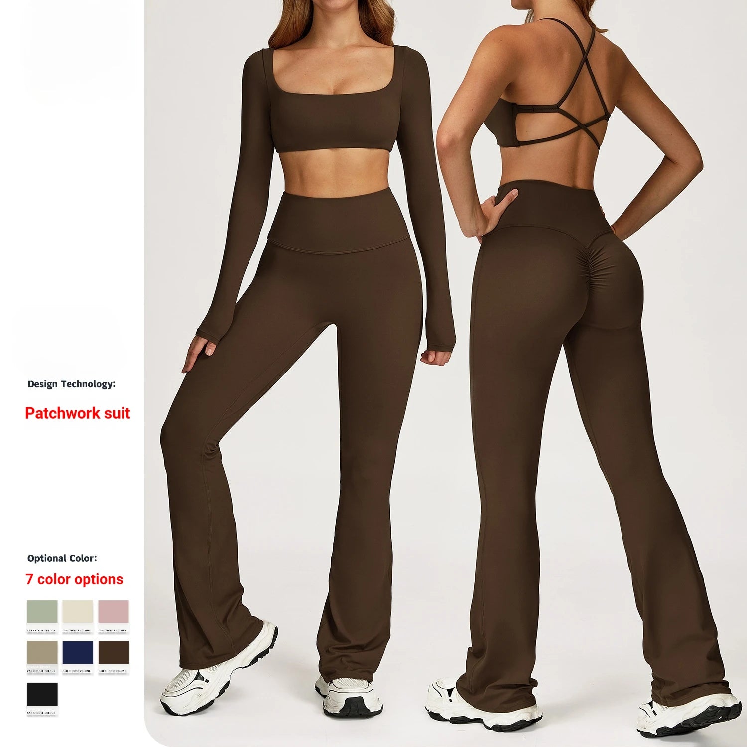 Breathable Women Running Yoga Wear Workout Long Sleeve T-Shirts Yoga Sports Crop Tops Flared Pants Bra Yoga Sets Custom