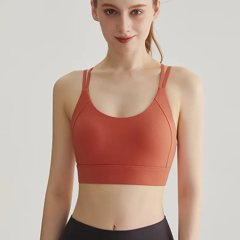 Women Strappy Back Sports Bra Adjustable Hook and Eye Closure Scoop Neck Gym Crop Top Criss Cross Back Yoga Bra