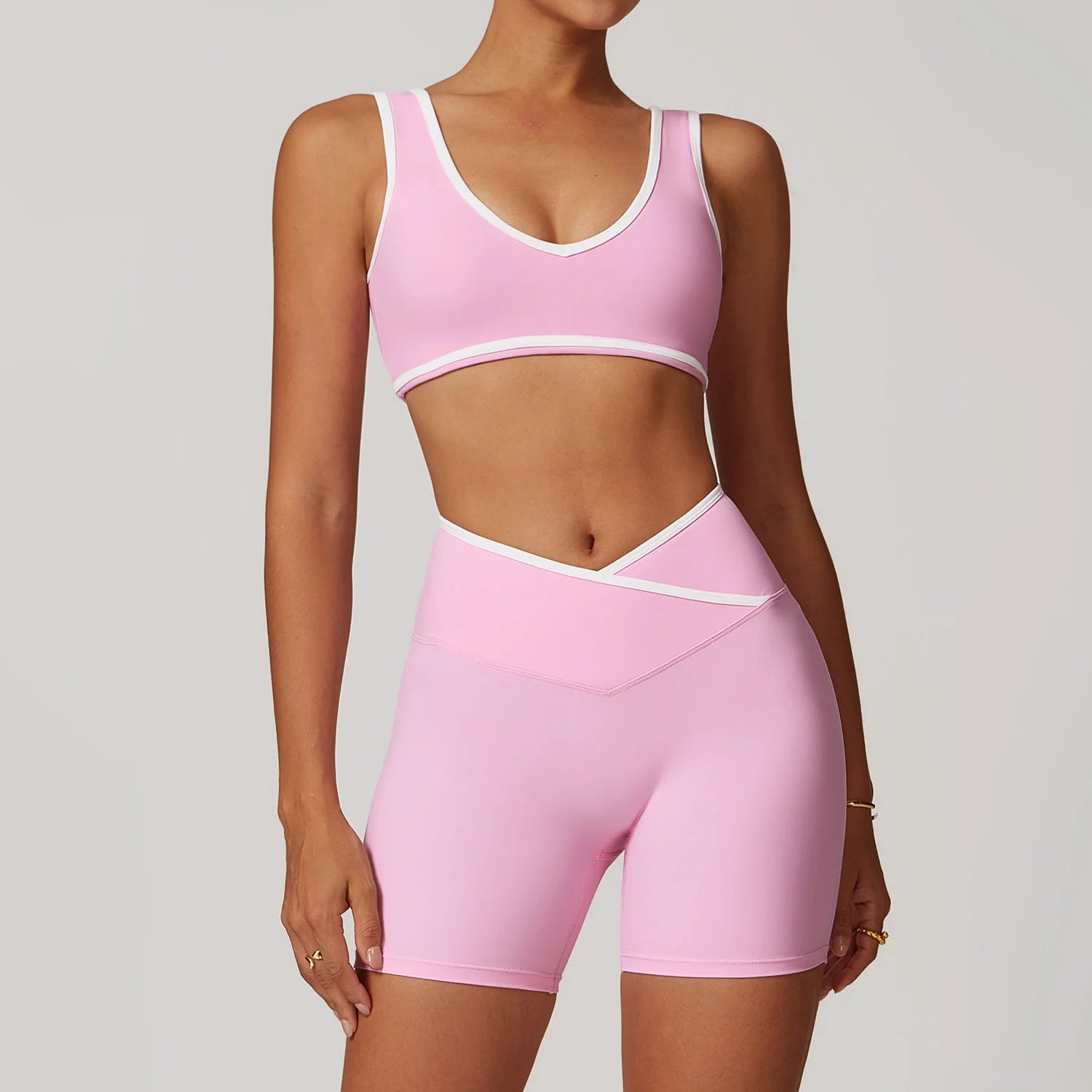 Sports Bra Seamless Ribbed Yoga Bra Women Spaghetti Strap V Neck Padded High Elasticity Fitness Workout Crop Top