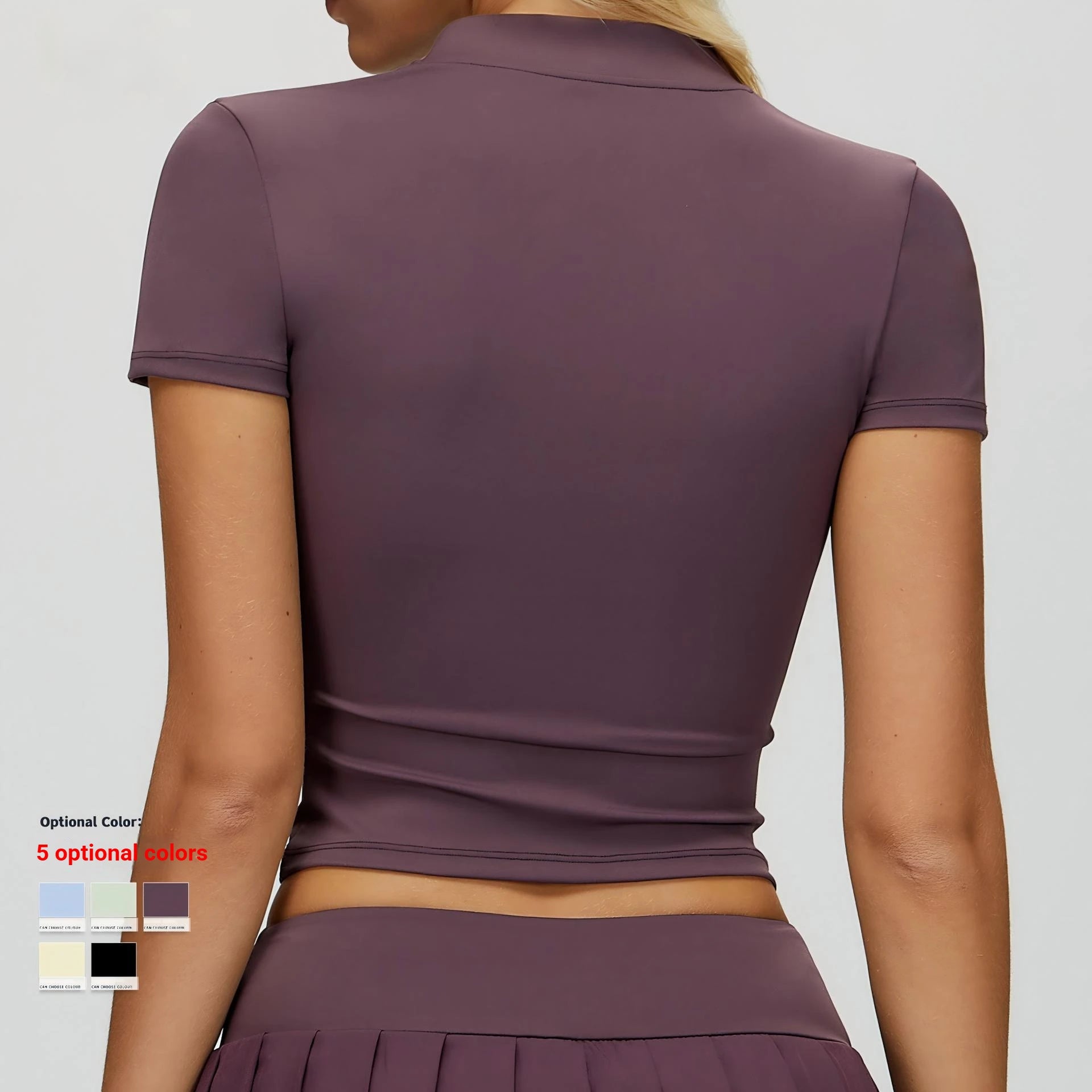 Women Half Zip Crop Top Stand Collar Short Sleeve Workout Shirts Slim Fit Gym Running Custom Logo