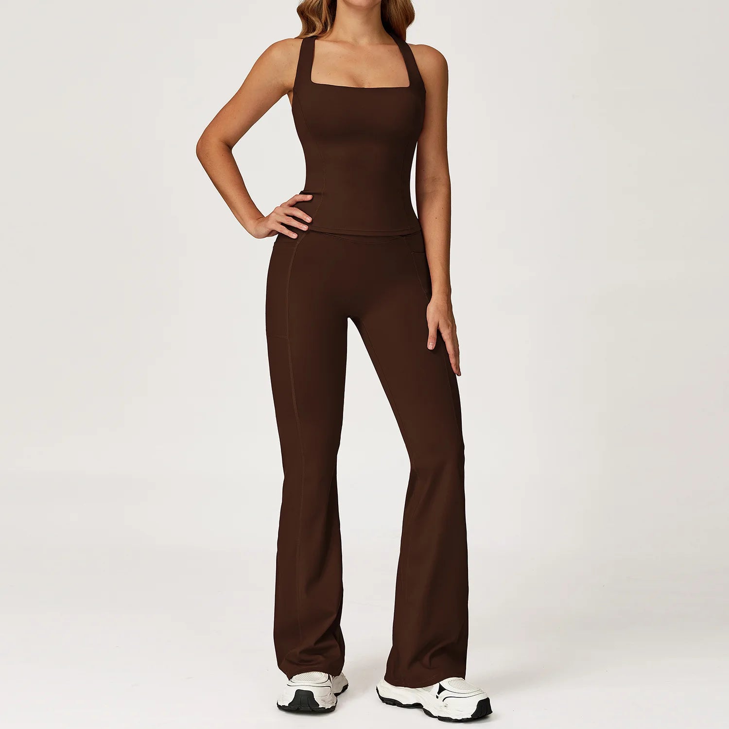 Women's Solid Athleisure 5-Piece Sports Bras+Gym Shorts+Yoga Leggings+Top Set Workout Clothes Sport Suit Front Logo