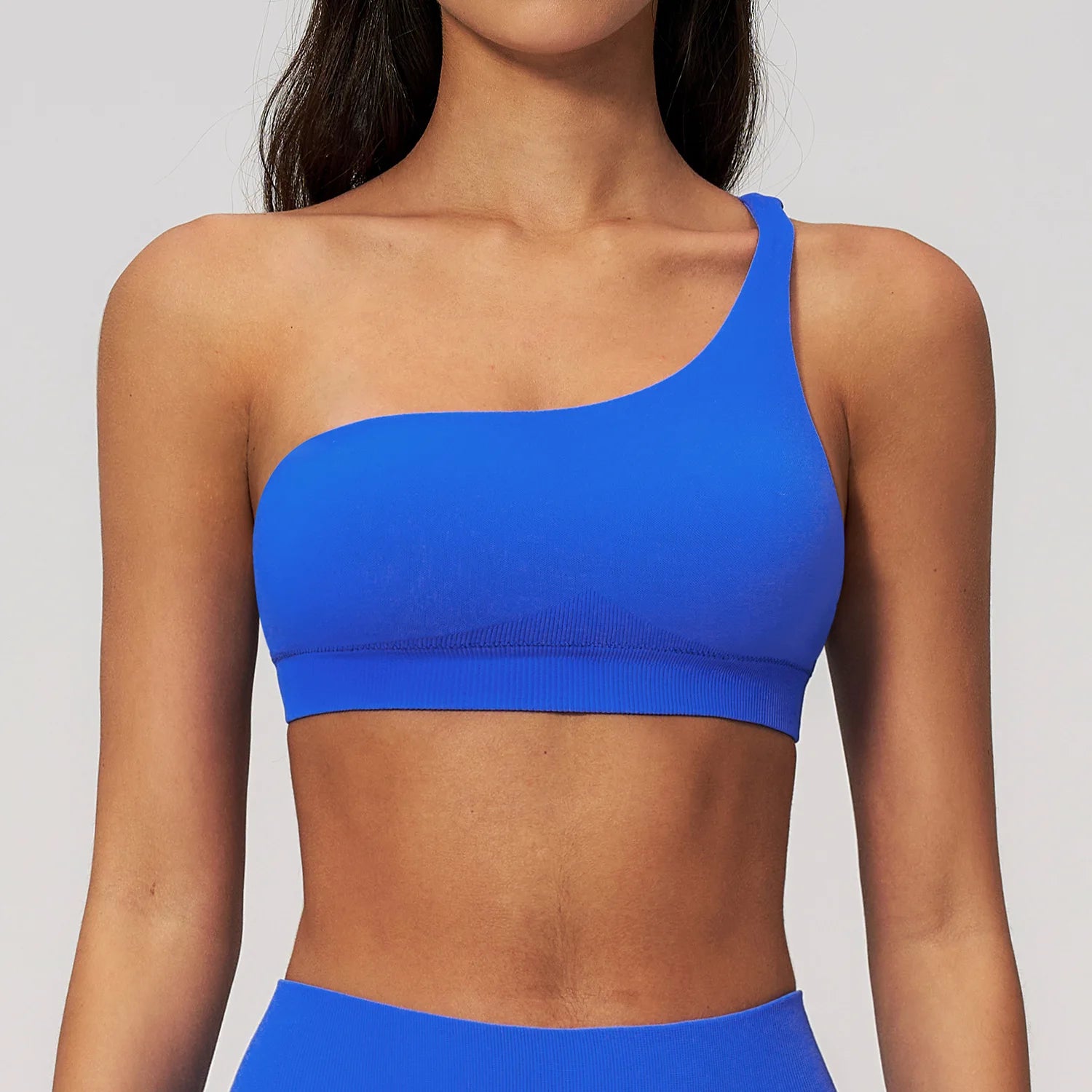 Nylon/Spandex Hollow Back Seamless Sports Bra One Shoulder Tank Top Low Impact Asymmetrical Bra Fitness Workout Gym Crop Tank