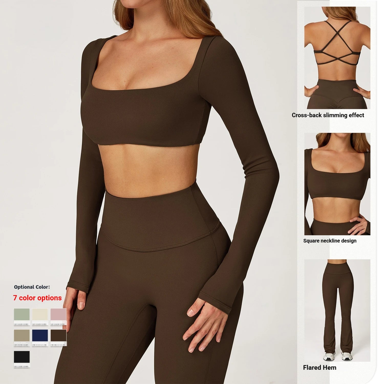 Breathable Women Running Yoga Wear Workout Long Sleeve T-Shirts Yoga Sports Crop Tops Flared Pants Bra Yoga Sets Custom