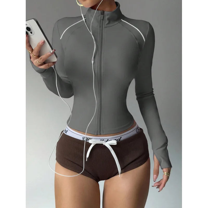 Breathable Reflective Running Gym Sport Jacket Slim Fit Yoga Jacket Full Zip Long Sleeve Workout Top Custom Logo