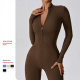 Women Front Zipper Yoga Jumpsuit  One Piece Unitard Gym Workout Bodycon Romper Athletic Wear Long Sleeve