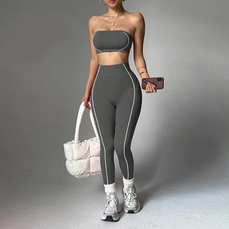 Wholesale Strapless Support Sports Bra Tummy Control Hip-Lifting Yoga Pants Set Women Running Fitness Activewear