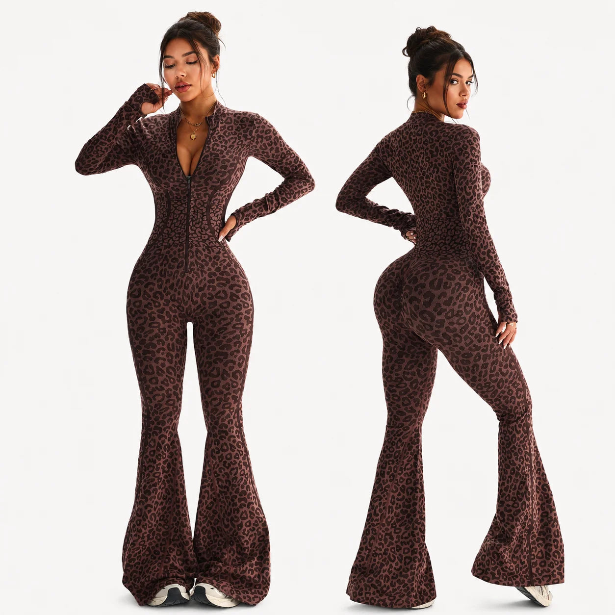 Women Leopard Cross Back Flared Yoga Bodysuits Gym Fitness Yoga Jumpsuit Workout Clothes Quick-drying Sportswear Shapewear