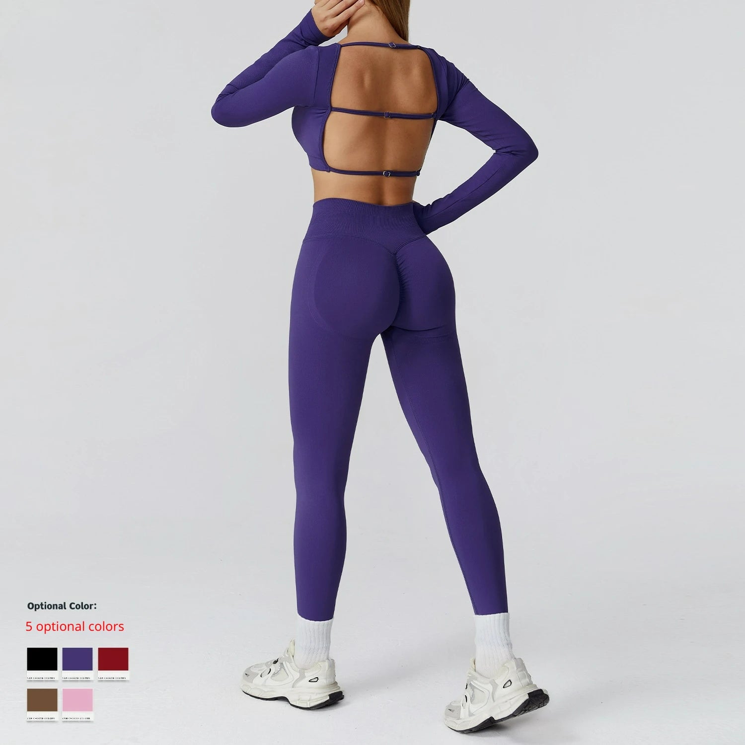 Seamless Hollowed-out High-waisted Yoga Short-sleeved Women's  Custom Yoga Long Pants Running and Fitness Set
