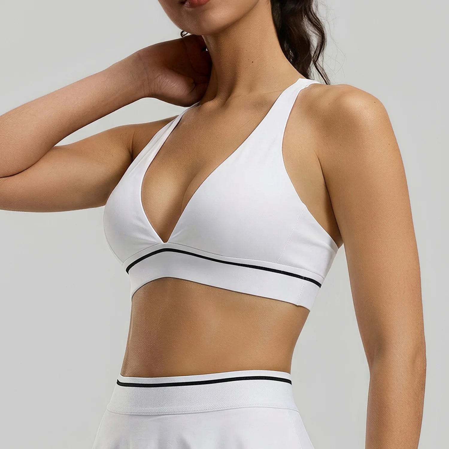 Women Deep V Neck Sports Bra Contrast Stripe Underband High Impact Workout Gym Crop Top Bralette Yoga Bra 8 Colors