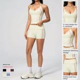 Hanging Neck Crew Neck Flipping Waist Slimming Solid Breathable Four-Way Stretch High Waist Yoga Shorts Suit Set