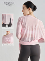 Loose Fit Long Sleeve Yoga Top Sheer Mesh Cover up Side Tie Knot Workout Shirts Breathable Gym Wear Custom