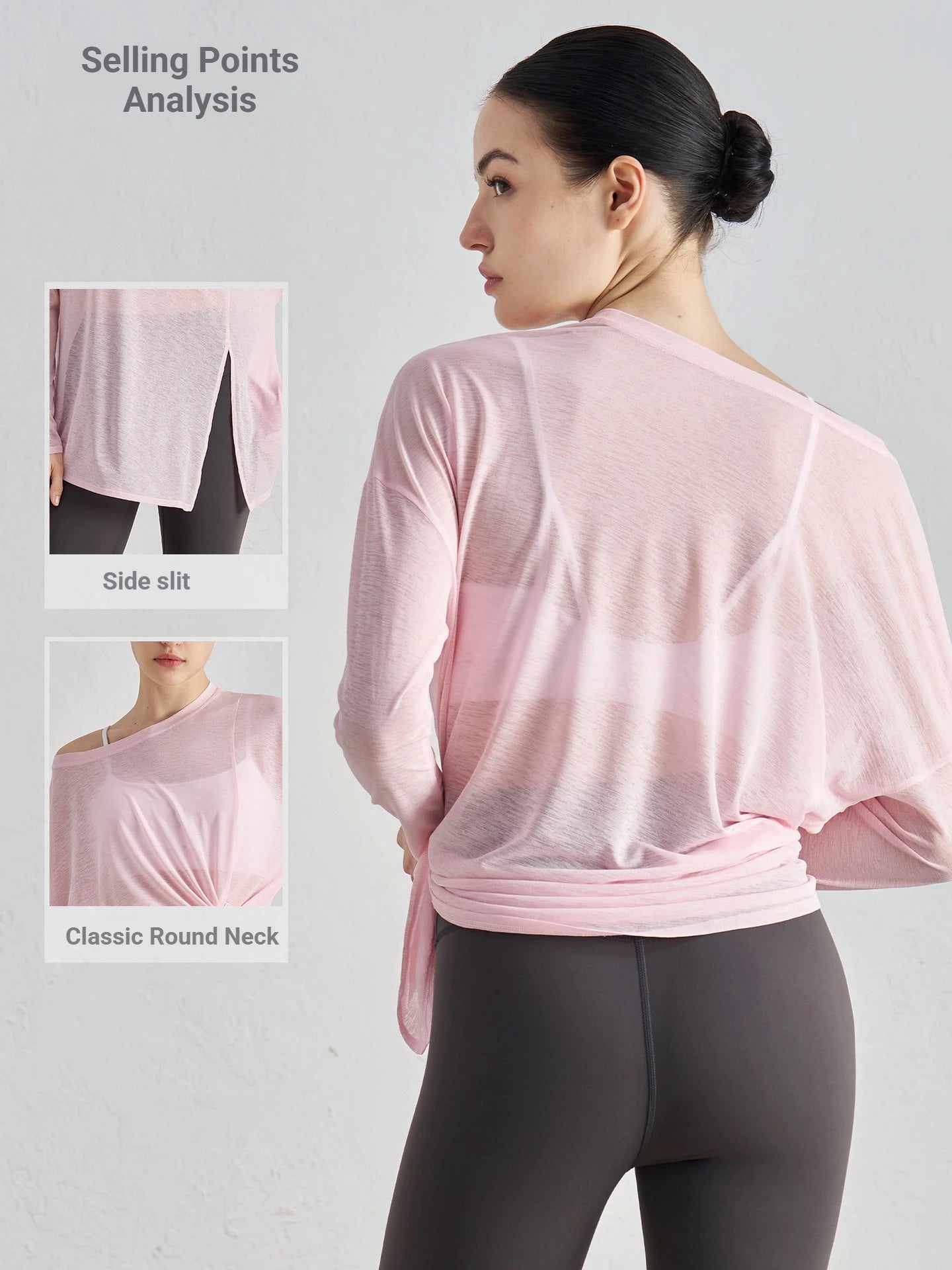 Loose Fit Long Sleeve Yoga Top Sheer Mesh Cover up Side Tie Knot Workout Shirts Breathable Gym Wear Custom