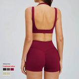 Women Halter Neck Strap Sports Bra Deep V Open Back Gym Crop Top Removable Padded Workout Yoga Bralette 5 Colors