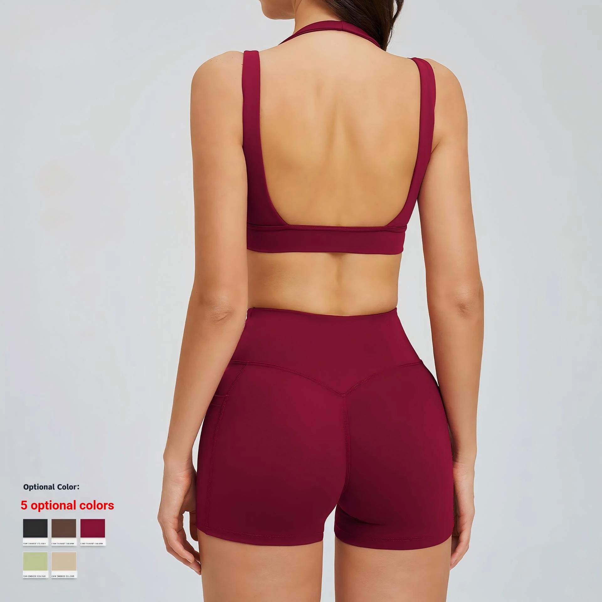 Women Halter Neck Strap Sports Bra Deep V Open Back Gym Crop Top Removable Padded Workout Yoga Bralette 5 Colors