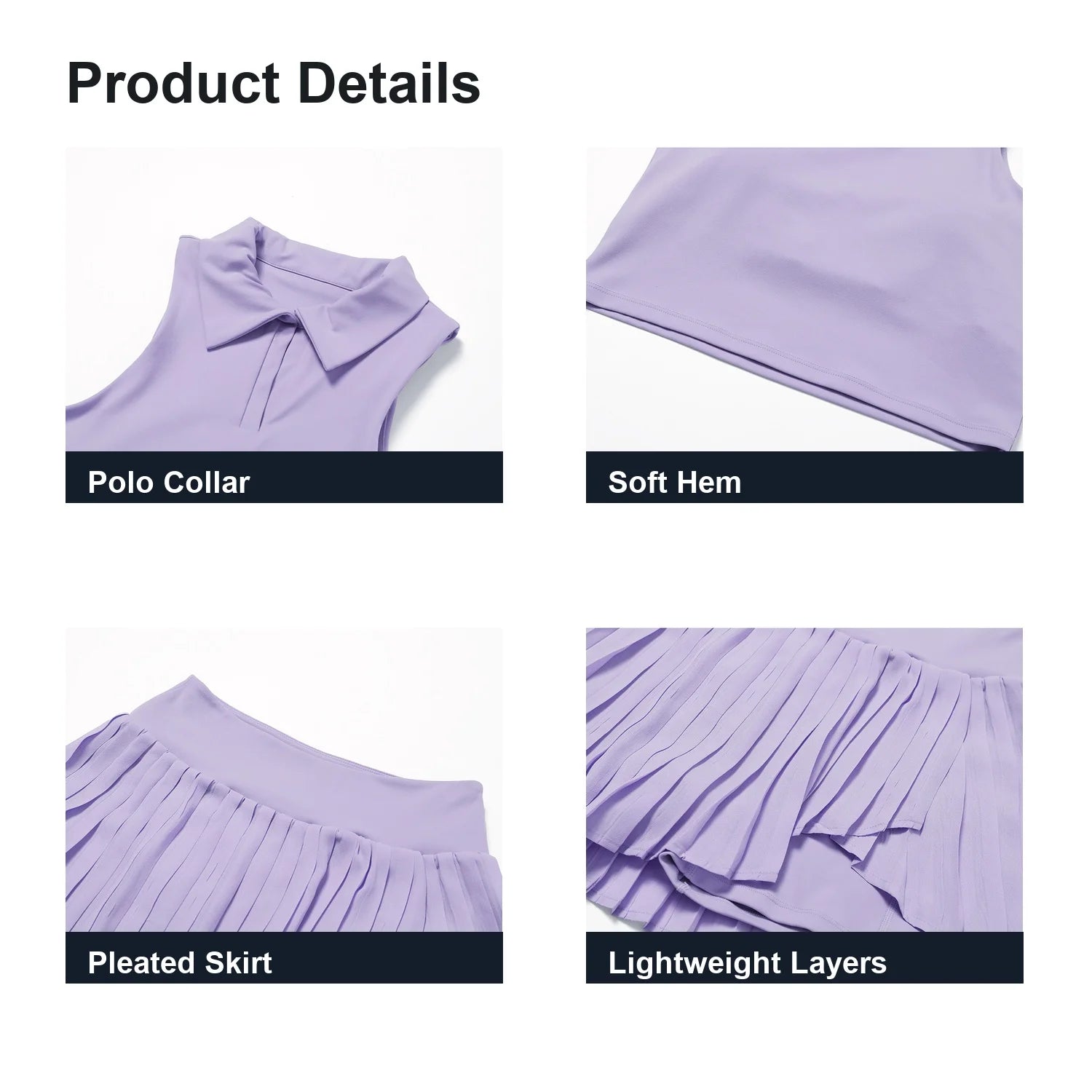 Women's Tennis Skirt Set Solid Breathable Lightweight with Sleeveless Polo Top (Spandex/Nylon) for Yoga & Fitness