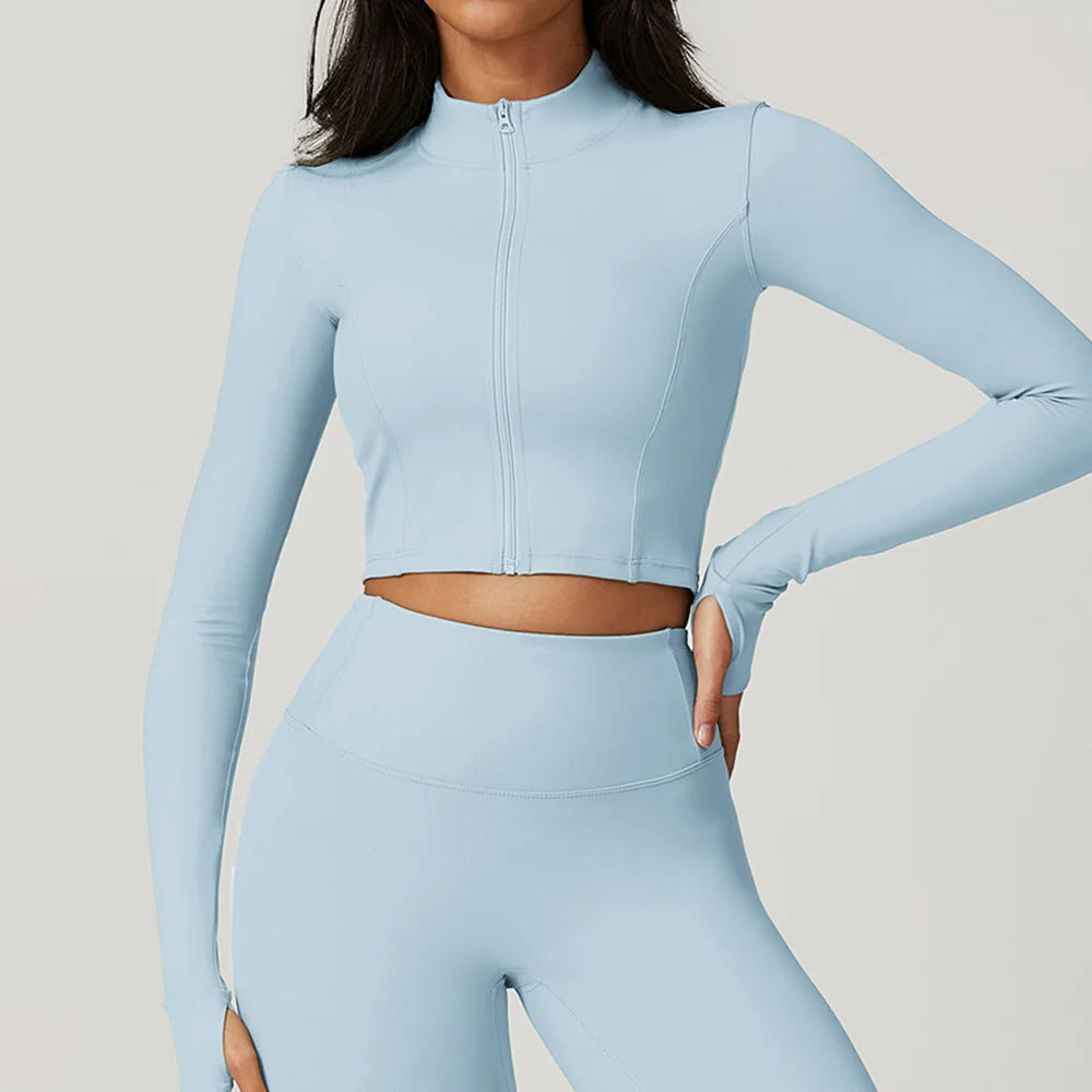 Quick-Drying Yoga Clothes 15 Colors Zipper Outdoor Running Sports Yoga Jacket Slimming Fitness Long-Sleeved Jacket Girls