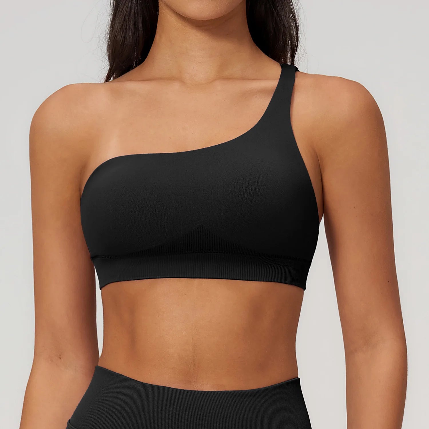 Nylon/Spandex Hollow Back Seamless Sports Bra One Shoulder Tank Top Low Impact Asymmetrical Bra Fitness Workout Gym Crop Tank