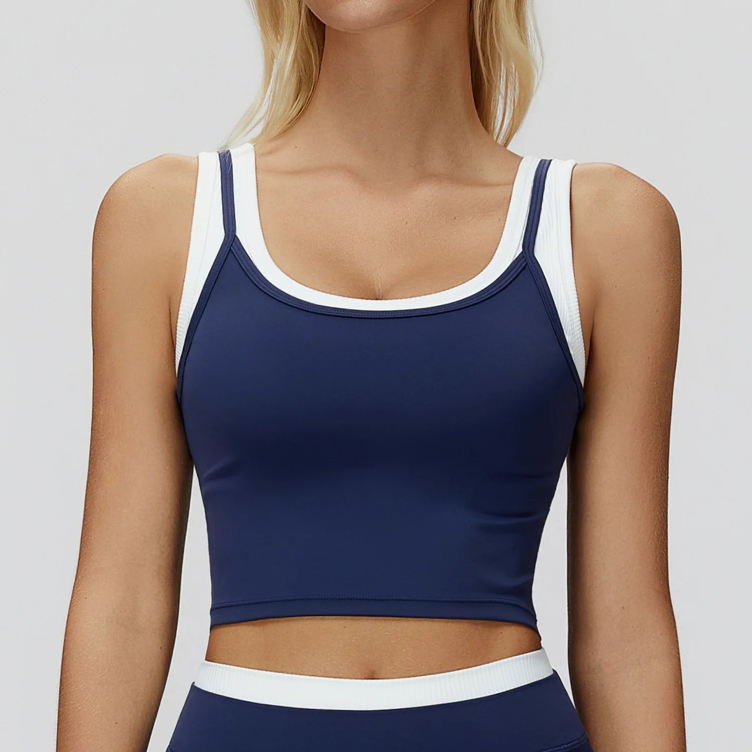 Yoga Tank Top Stitched Vest Faux Two Piece Women Sports Bra Double Strap Gym Fitness Crop Top Quick Dry Custom Logo