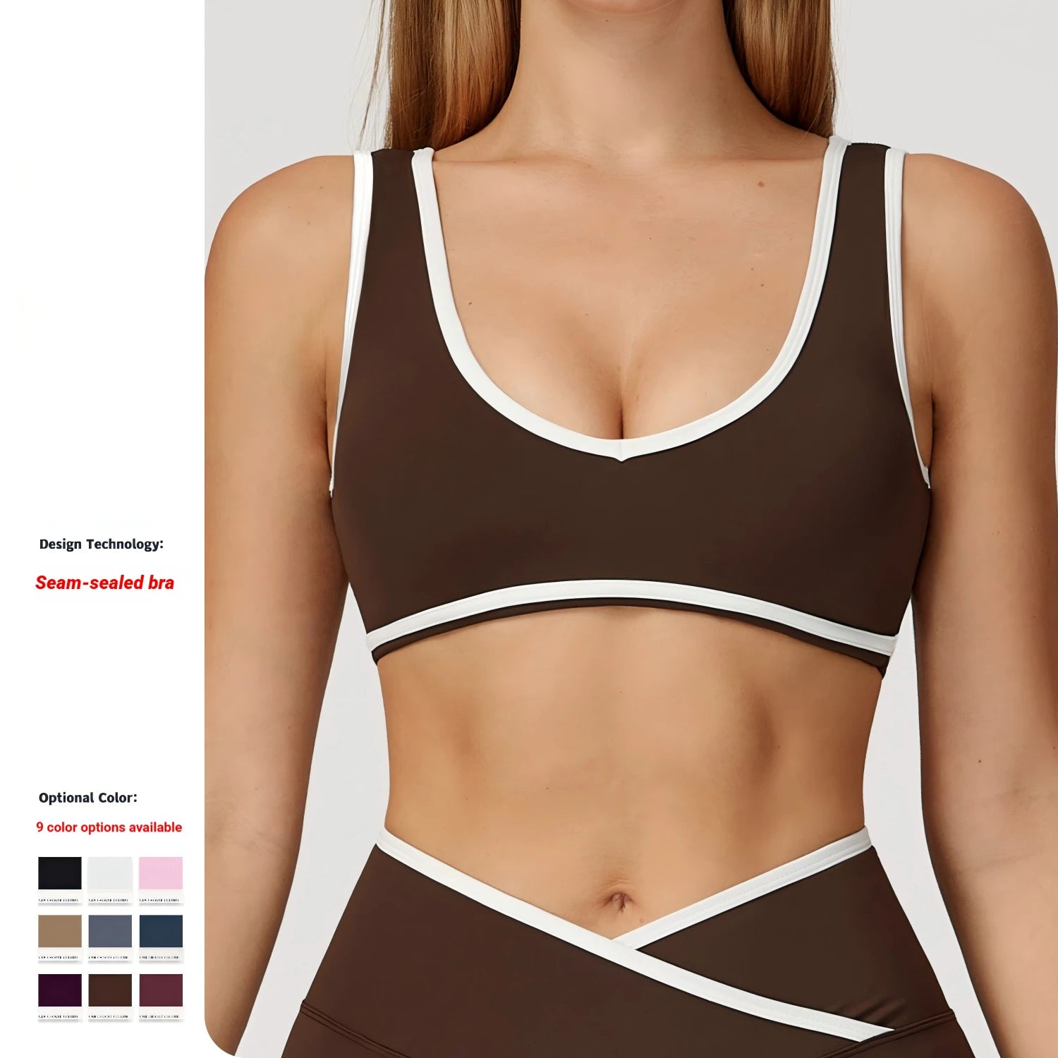 Sports Bra Seamless Ribbed Yoga Bra Women Spaghetti Strap V Neck Padded High Elasticity Fitness Workout Crop Top
