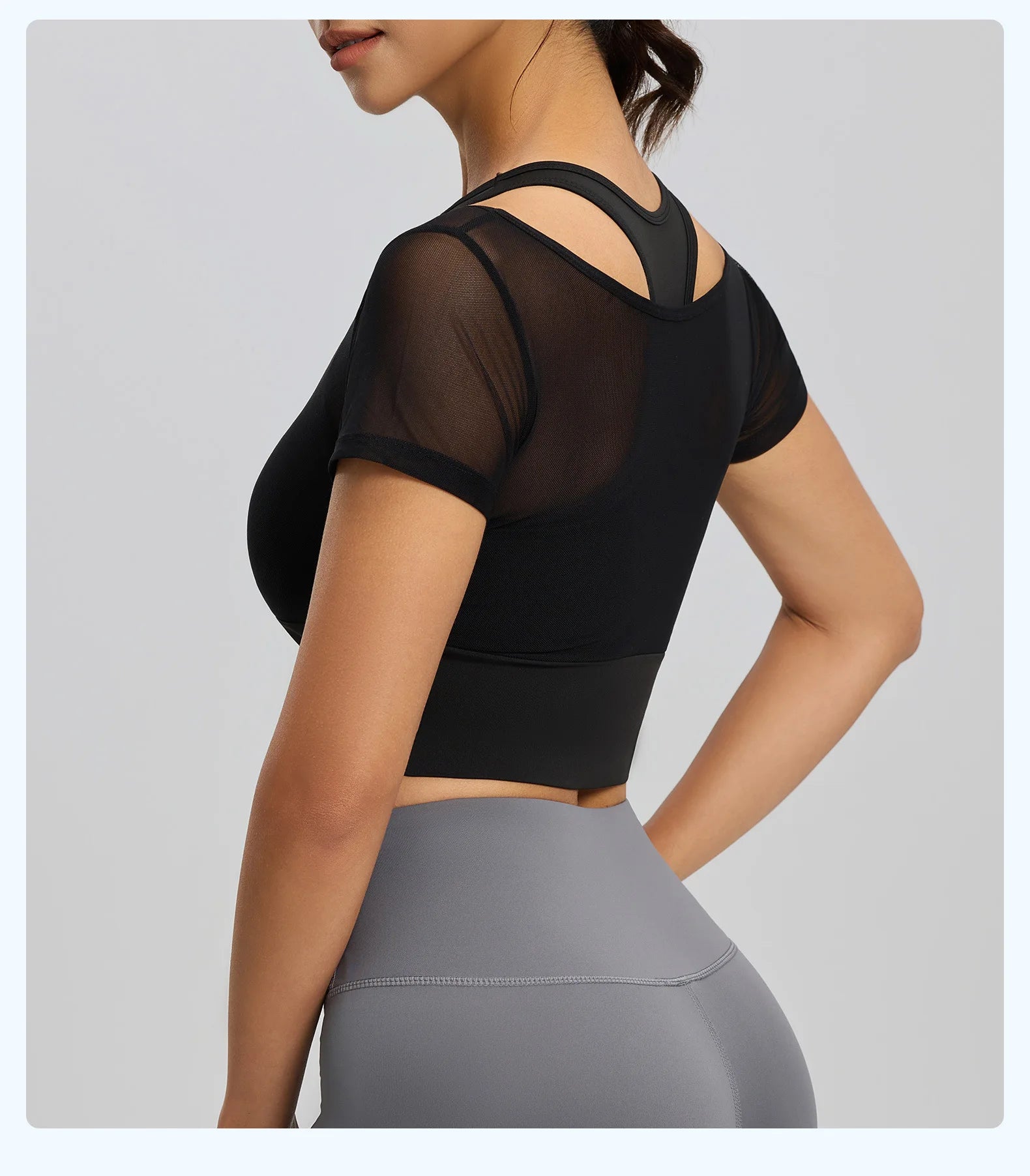 Women's Short-Sleeved Yoga T-Shirt Mesh Quick-Drying Fitness Wear Crop Top Tops High Support Breathable Sport Bras