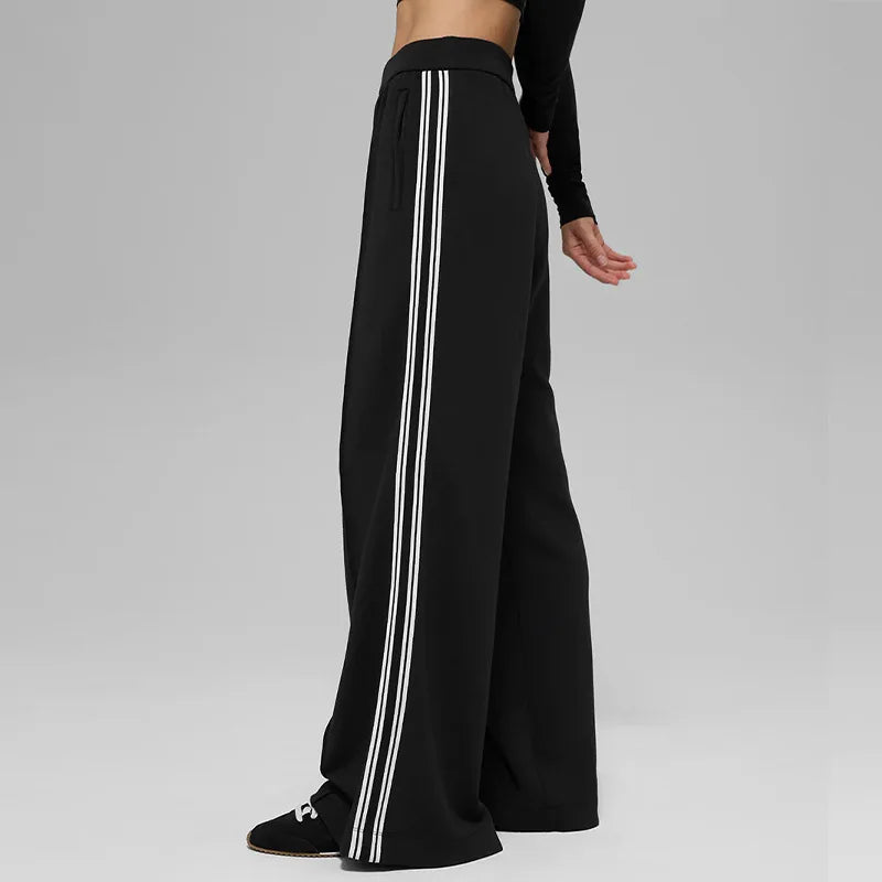 Custom Logo Wide Leg Track Pants Women Side Stripe Sports Pants Retro Loose Yoga Flare Workout Gym Streetwear